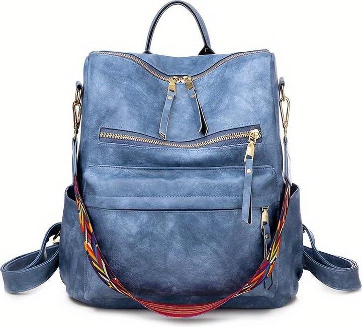 Produktbild Only-Bags.Store Retro Rucksack Handtasche, Boho Strap Zwei-Wege-Umhängetasche, Mode Vegan Leder Schultasche Daypack
