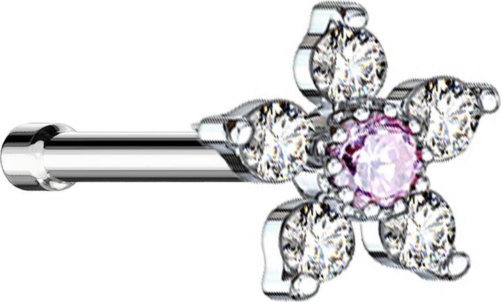 Image du produit Star Piercing Nasenstecker gerade silber Blume mit Kristall pink und silber (Laiton, Acier chirurgical 316L)