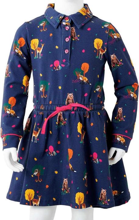 Actual product image VidaXL Children's dress with long sleeves and drawstring navy blue (140)