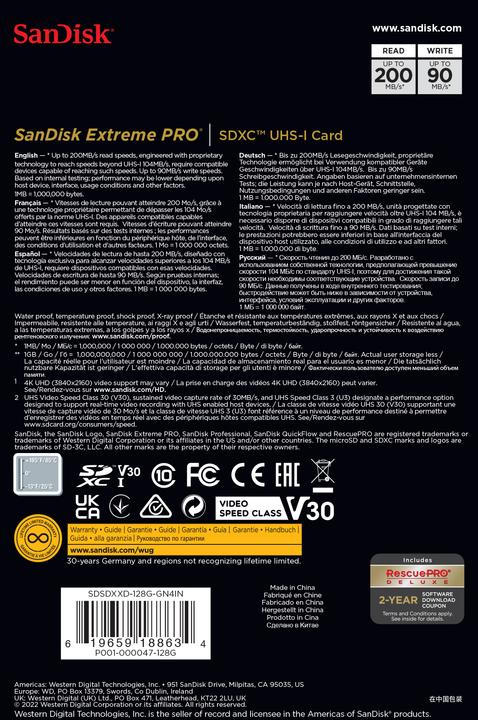 Produktbild SanDisk Extreme PRO UHS-I V30 (128 GB, SDXC, U3, UHS-I)