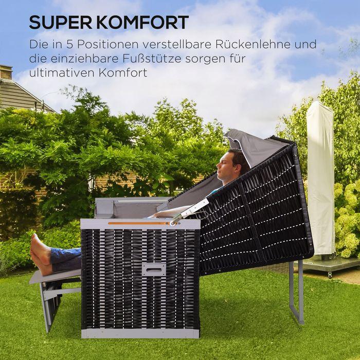 Image du produit Swisshandel24 Fauteuil-cabine de plage double avec toit Chaise longue de jardin porte-gobelet Chaiselounge PE