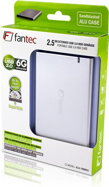 Image du produit Fantec ALU-7MMU3 Boîtier externe 6.35cm 2.5inch SATA III HDD Enclosure with 7mm Height USB 3.0 UASP (2.5")