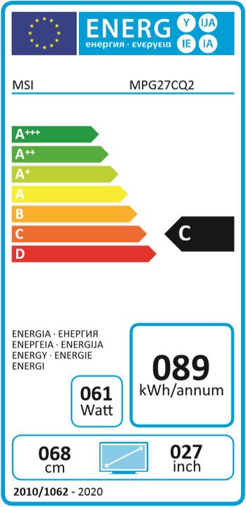 Energie-Label MSI Optix MPG27CQ2 (2560 x 1440 Pixel, 27")