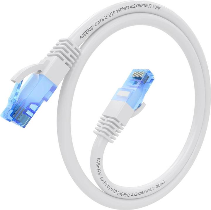 Actual product image Aisens CABLE RED LATIGUILLO RJ45 CAT.6 UTP AWG26 CCA BLANCO 25CM (U/UTP, CAT6, 0.25 m)
