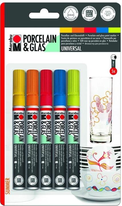 Image du produit Marabu Crayon de peinture pour porcelaine et verre (Orange, Jaune, Bleu, Rouge, Vert clair, 5 x)