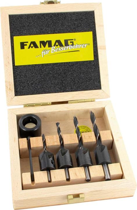 Famag Set di punte e svasatori in cassa di legno (3 mm, 4 mm, 5 mm, 6 mm)