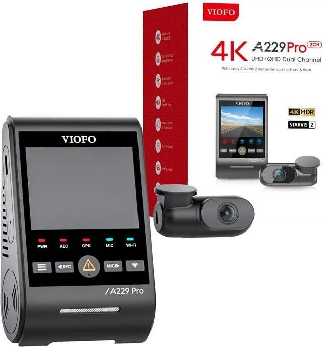 Produktbild Viofo A229 Pro 2CH - 4K dual dashcam - Inclusief gratis cpl Filter - 2023 model (Eingebautes Display, WLAN, Nachtsicht, GPS-Empfänger, Beschleunigungssensor, Eingebautes Mikrofon, 4K)