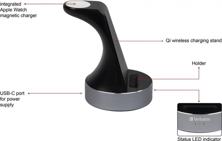 Actual product image Verbatim 2 in 1 Qi Wireless+Apple Watch Charger (20 W)