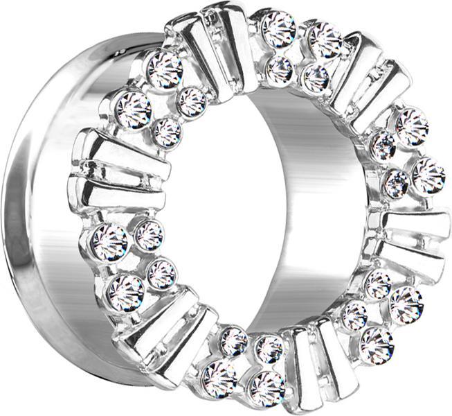Star Piercing Flared Tunnel Frontkante verziert mit Kristall (Messing, Chirurgenstahl 316L)
