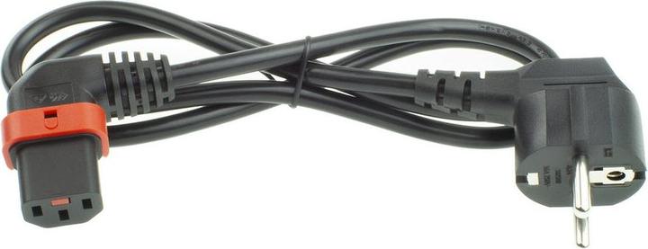 Actual product image Iec Lock 230V Powercord CEE 7/7 male(angled) to C13 (right angled) lockable, black, 2 meter (2 m)