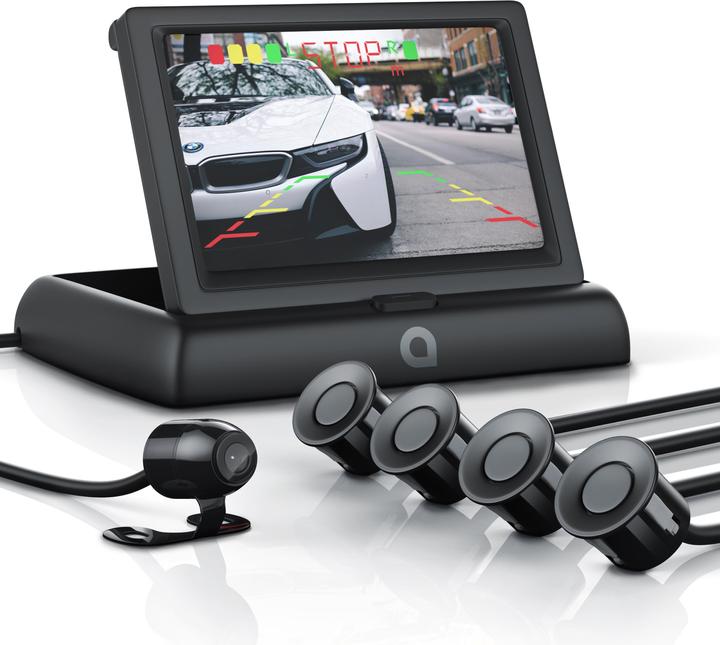 Aplic Rückfahrkamera, Einparkhilfe mit 4x Parksensoren, Kamera & 4,3" Monitor mit Nachtsicht