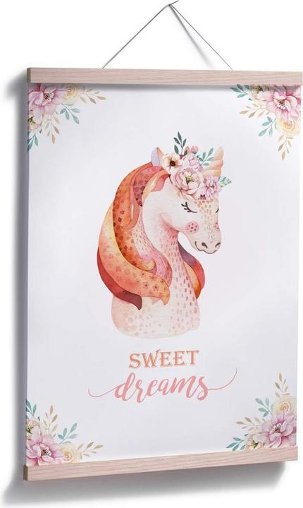 Produktbild Trenddeko Kvilis - Sweet Dreams - Einhorn mit Blumenkranz (60 x 80 cm)