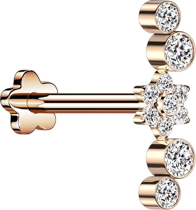 Produktbild Star Piercing Micro Threadless Labret Blume rosegold Blume Kristalle silber vier Kristalle (ohne Messing, Titan G23)