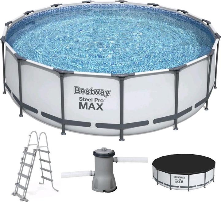 Produktbild Bestway Steel Pro MAX Frame Pool KomplettSet mit Filterpumpe Ø 457 x 122 cmRund (Ø 457 x 122 cm)