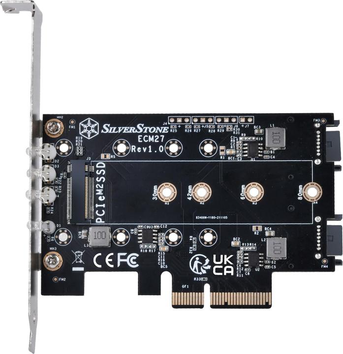 Actual product image Silverstone SST-ECM27 M.2/SATA adapter card, PCIe 4.0, 1x M-Key, 2x SATA 6G - low profile