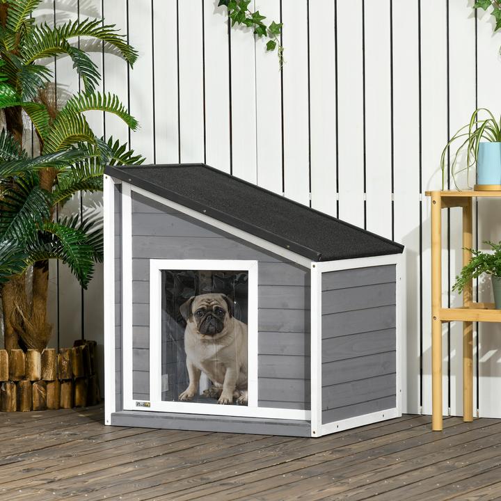 Produktbild PawHut Hundehütte mit zu öffnendem Schrägasphaltdach (Hundehütte)
