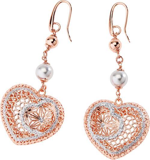 Actual product image Ottaviani Rose gold bronze earrings with silver glitter and bijoux pearls (Rose gold)