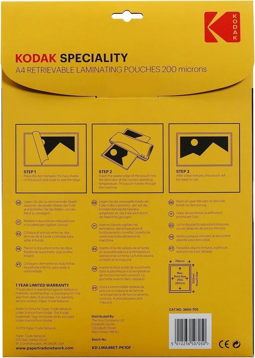 Image du produit Kodak Film de plastification A4 10 pièces, 200 microns, brillant (A4, 10 pièce(s), 200 µm)