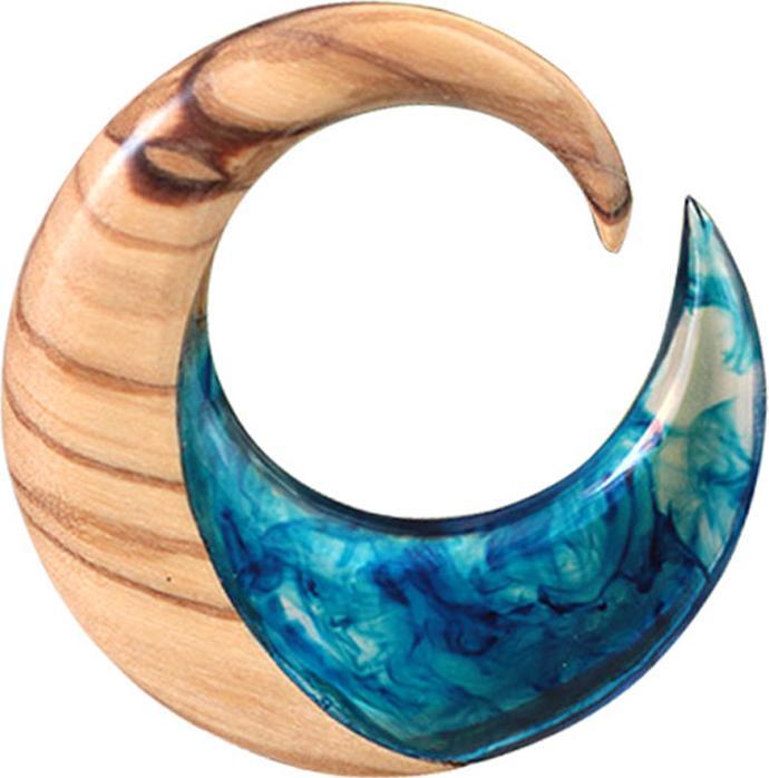 Star Piercing Ohrgewicht Spirale färbung blau Epoxy transparent aus Tamarind Holz (ohne Messing, Organisch)