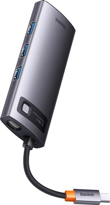Image du produit Baseus Metal Gleam Series 6-in-1 Multifunctional Type-C HUB Docking Station Gray Type-C to HDMI*1+USB3.0*3 (USB-C, 6 Ports)