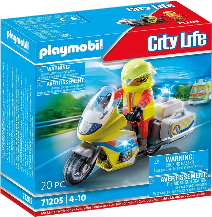 Immagine prodotto Playmobil Moto del medico di emergenza con luce lampeggiante (71205, Playmobil City Life)