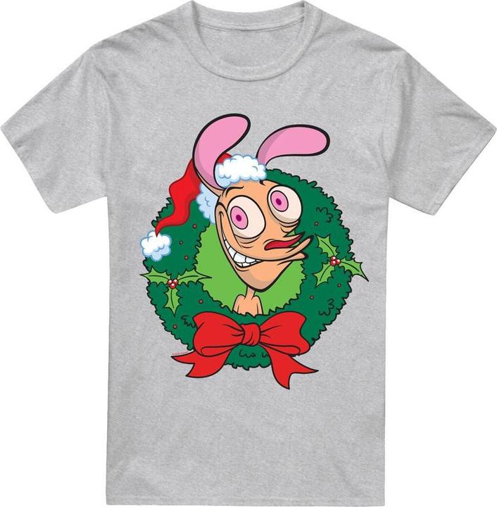 Immagine prodotto Ren & Stimpy Maglietta Natale Corona di Fiori Uomo (XL)