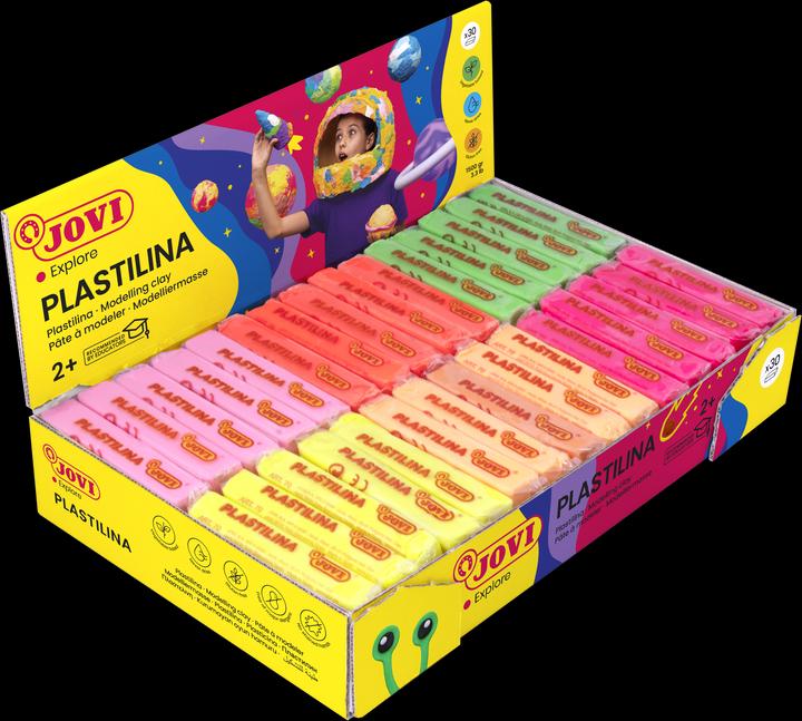 Jovi Plastilina display, modelling clay, assorted fluorescent colours, 30 x 50 g (5 x 6 colours)