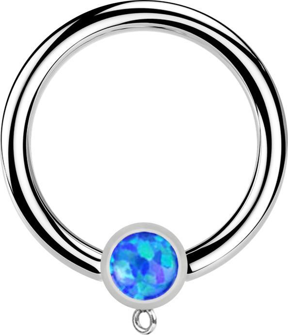 Actual product image Star Piercing Micro Closure Ring silver with cylinder opal blue Ring for pendant (Surgical steel 316L)