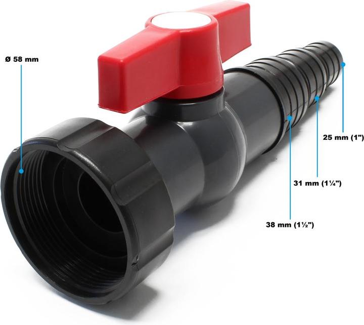Produktbild SunSun Kugelhahn Absperrhahn Ø58mm Schlauchstufentülle Ventil Wasserhahn Teichfilter