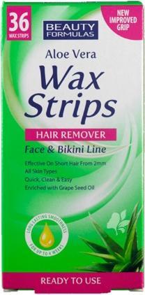 Produktbild Beauty Formulas Wax Strips Hair Remover Aloe Vera Facial And Bikini Area Hair Removal Patches 36 (36 x)