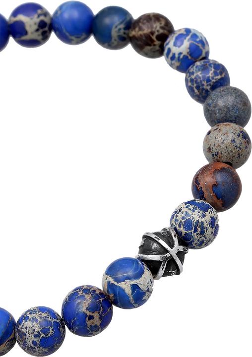Actual product image Kuzzoi Bracelet Men Agate Blue Beads Oxidised 925 Silver (19 cm, Agate, Plastic, 925 Sterling silver)