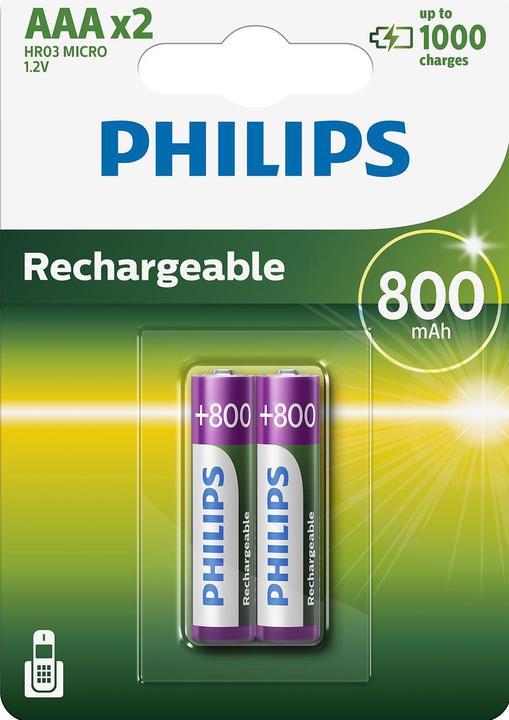 Image du produit Philips R03B2A80/10 - Pile NiMH Multi Life AAA Micro 800 mAh, pack de 2 (2 pcs, AAA, 800 mAh)