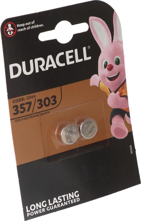 Immagine prodotto Duracell 357, 303, V357, V303, SR44, SR44SW, Batteria per orologi D357, blister di 2 pezzi (2 pz., 190 mAh)