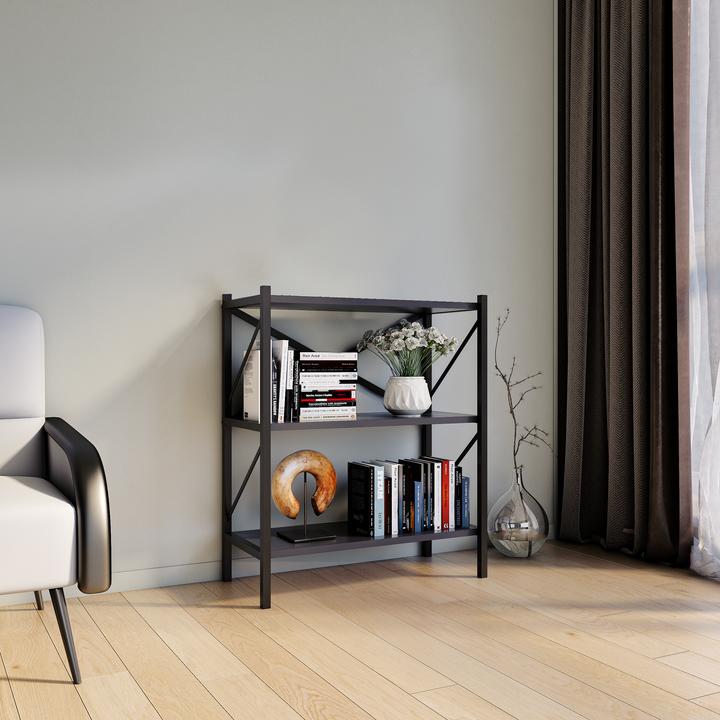 Produktbild VCM Holz Metall Aufbewahrung Stand Regal Bücherregal Deko Bücher Standregal Insasi 2 (66 x 34 x 85 cm)