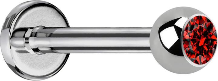Star Piercing Labret silber mit Kugel Kristall rot (ohne Messing, Titan G23)