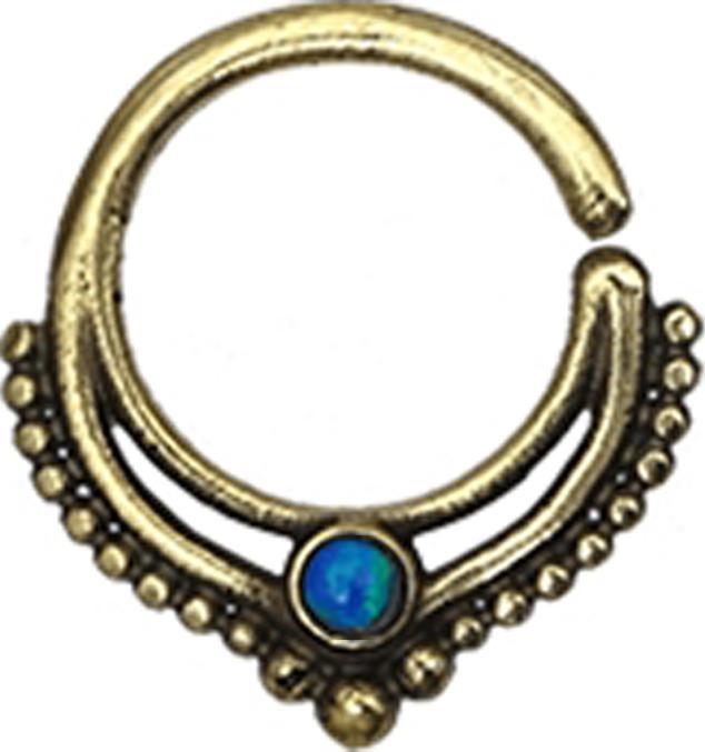 Star Piercing Micro Piercing Ring vergoldet Kugelrand mit Opal blau (Messing)