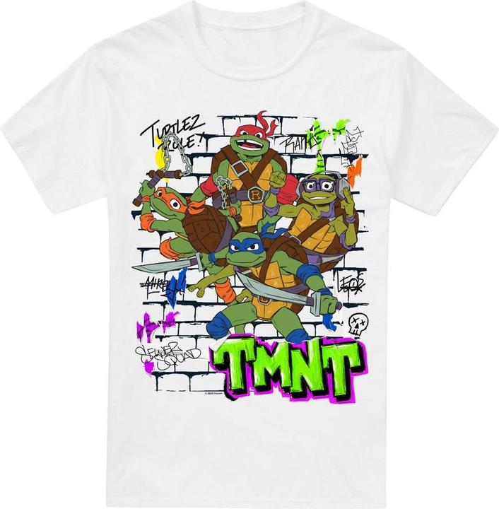 Actual product image Teenage Mutant NT Mens Brick Wall Poster T-Shirt (M)