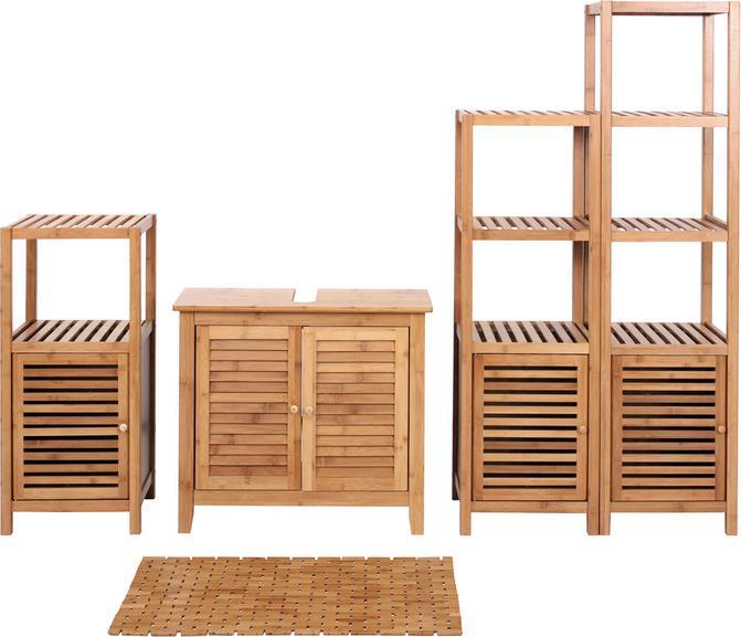 Actual product image Mendler Bathroom set, complete bathroom bathroom furniture bathroom cabinet with door, bamboo