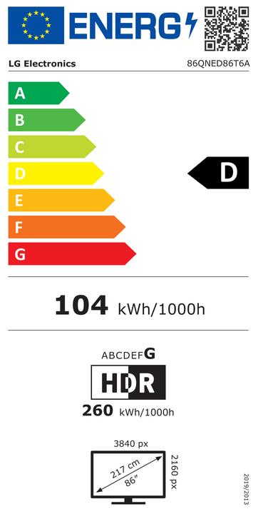 Etichetta energetica LG 86QNED86T6A (86", QNED86, QNED, 4K, 2024)