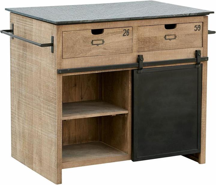 Actual product image Loberon Oakland kitchen unit brown/antique black (110 x 75 x 97 cm)