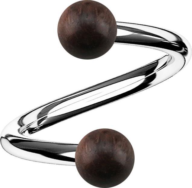 Produktbild Star Piercing Spirale silber mit zwei Kugeln aus Sonoholz (Organisch, Chirurgenstahl 316L, ohne Messing)