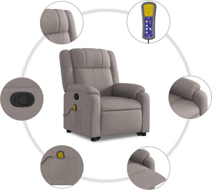 Image du produit VidaXL Fauteuil de massage Rehausseur Fauteuil de télévision Fauteuil relax Tissu taupe