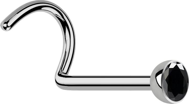 Produktbild Star Piercing Nasenstecker gebogen silber mit Kristall schwarz (Titan G23, ohne Messing)