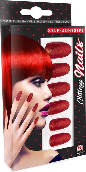 Actual product image Widmann 12 self-adhesive fingernails red glitter