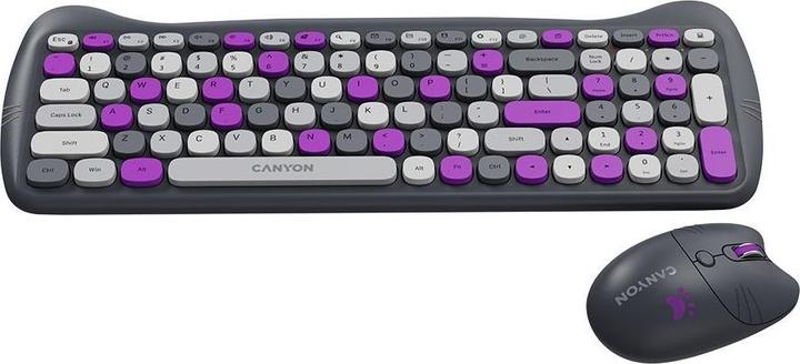 Produktbild Canyon Computertastatur HSET-W6 DE Tastatur+Maus Kitty Edition AAA+ Kabellos Violett (104 Tasten)