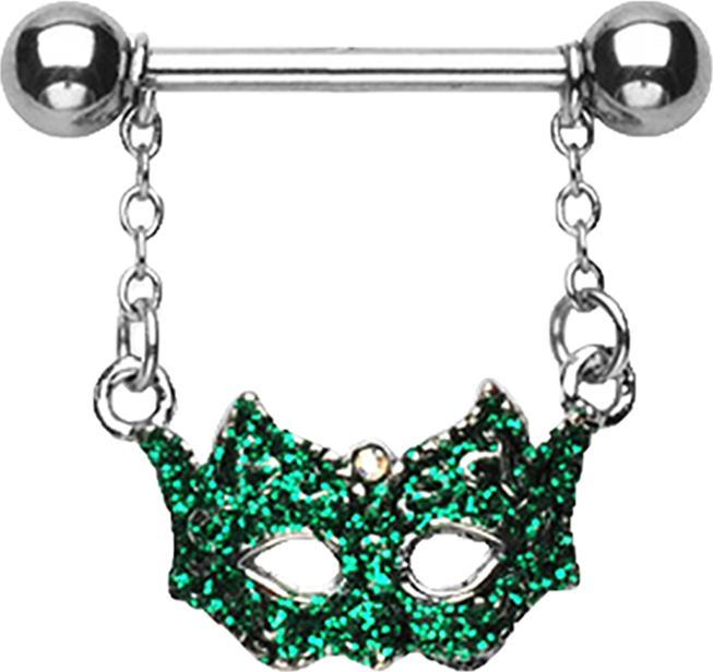 Produktbild Star Piercing Barbell mit grüner Kostümball-Maske (ohne Messing, Chirurgenstahl 316L)