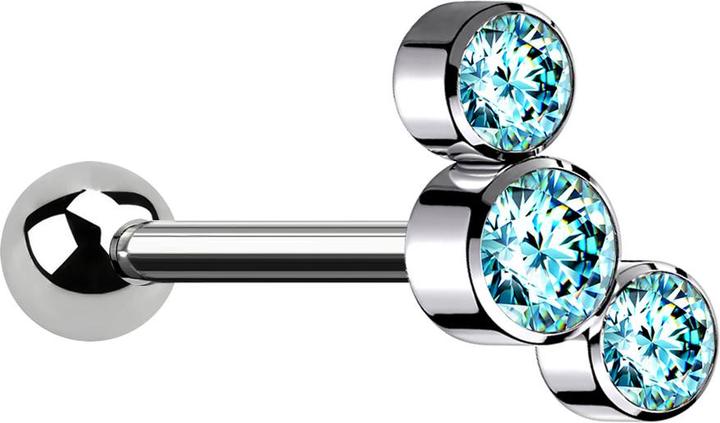 Produktbild Star Piercing Micro Barbell Innengewinde silber mit Kugel und drei Kristalle aqua (ohne Messing, Titan G23)