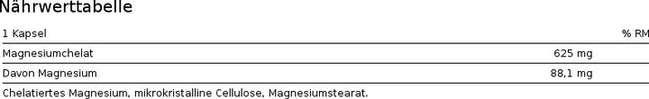 Nährwerte und Zutaten Alpine Labs Magnesium Chelated (90 Stück, Kapseln)
