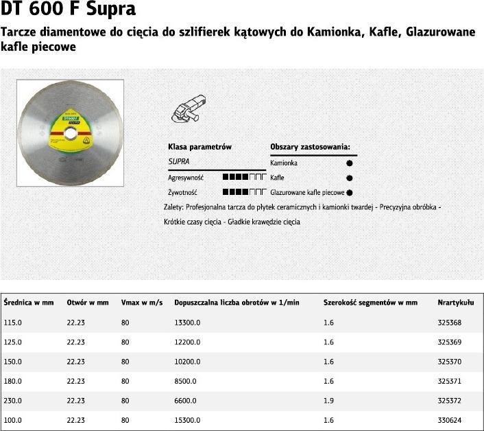 Produktbild Klingspor DT 600 F Supra - Diamanttrennscheibe 180 x 25,4 / 30 mm