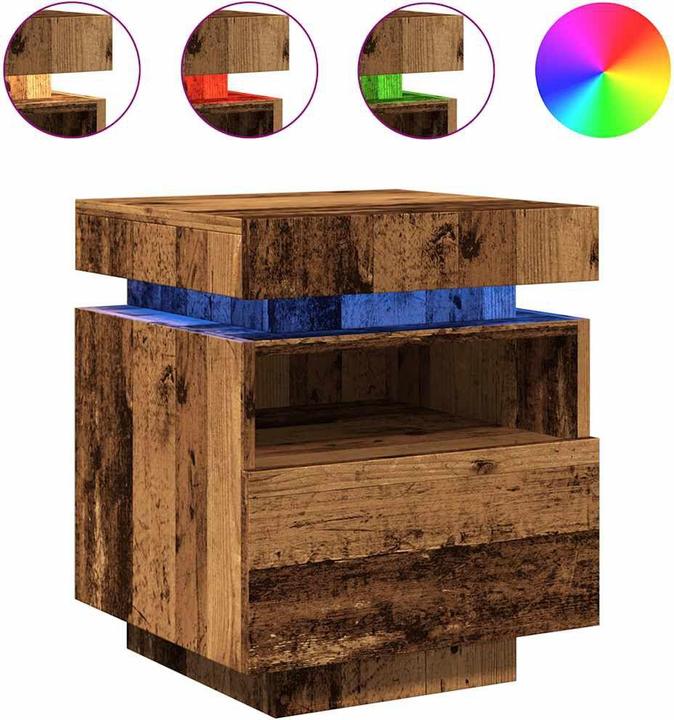 Immagine prodotto VidaXL Comodino con luci LED in legno antico 40x39x48,5 cm